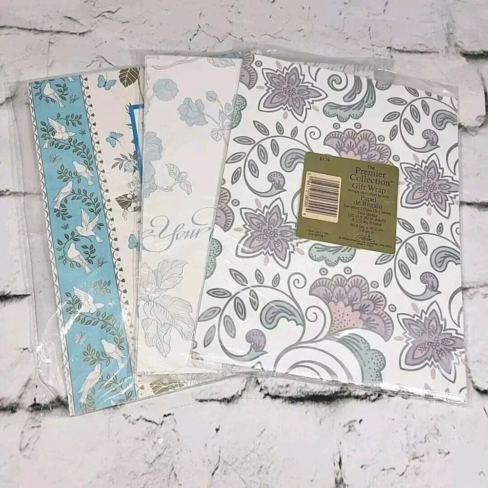 Vintage Wedding Wrapping‎ Paper Lot of 3 New Packages